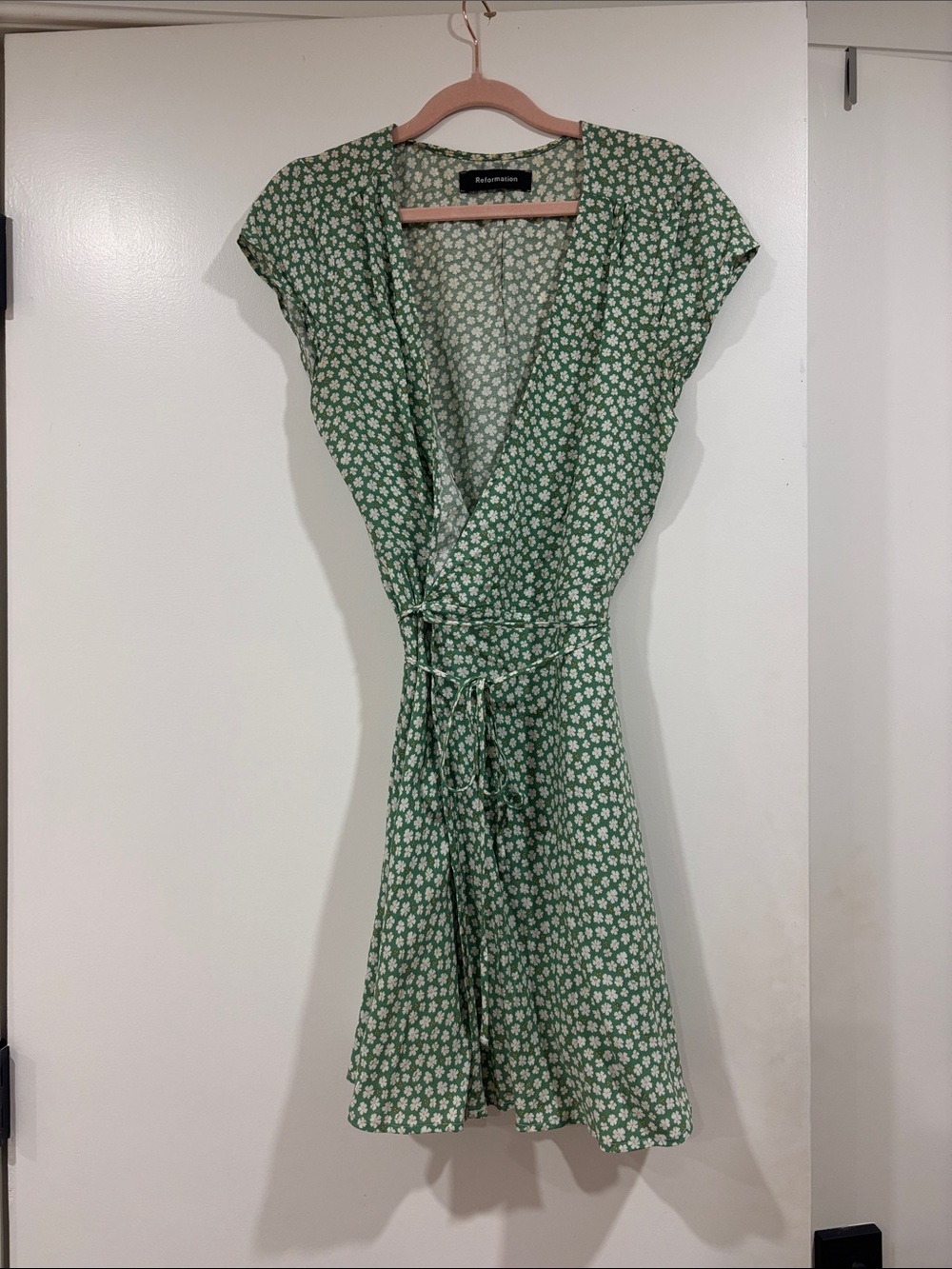 Reformation Green Floral Wrap Mini Dress